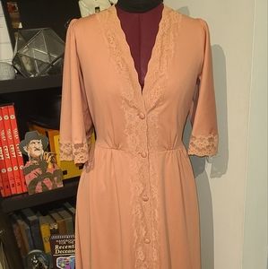Vtg. 70's Peach Handmade Nightgown & Robe